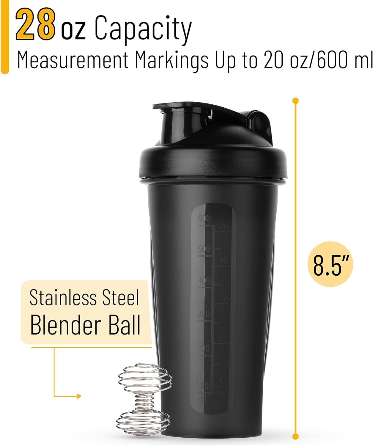 Mr. Pen- Shaker Bottles for Protein Mixes, 20 oz, Shaker Bottle with Wire Whisk Ball, Protein Shaker Bottle, Shaker Cup, Protein Shaker, Protein Shake Bottle, Bottle Shaker, Shake Bottle