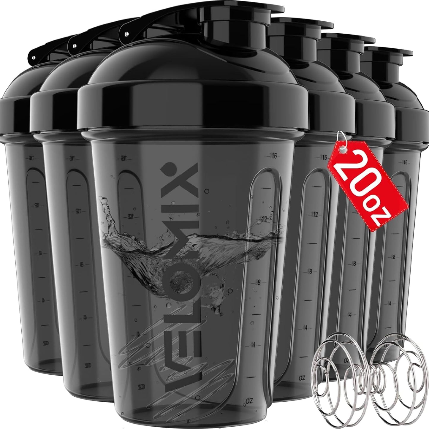 6 PACK - 20 OZ Protein Shaker Bottles